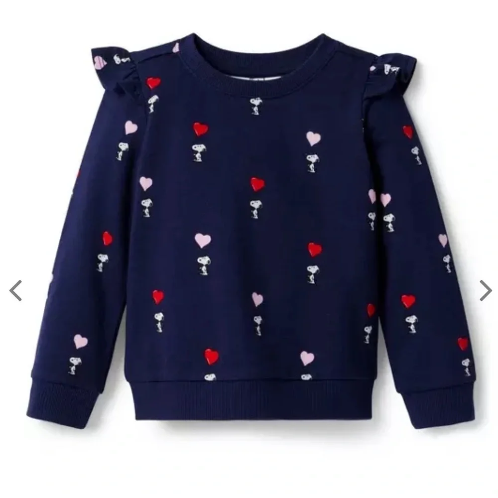 Janie & Jack Girls PEANUTS Snoopy Ruffle Shoulder Sweatshirt